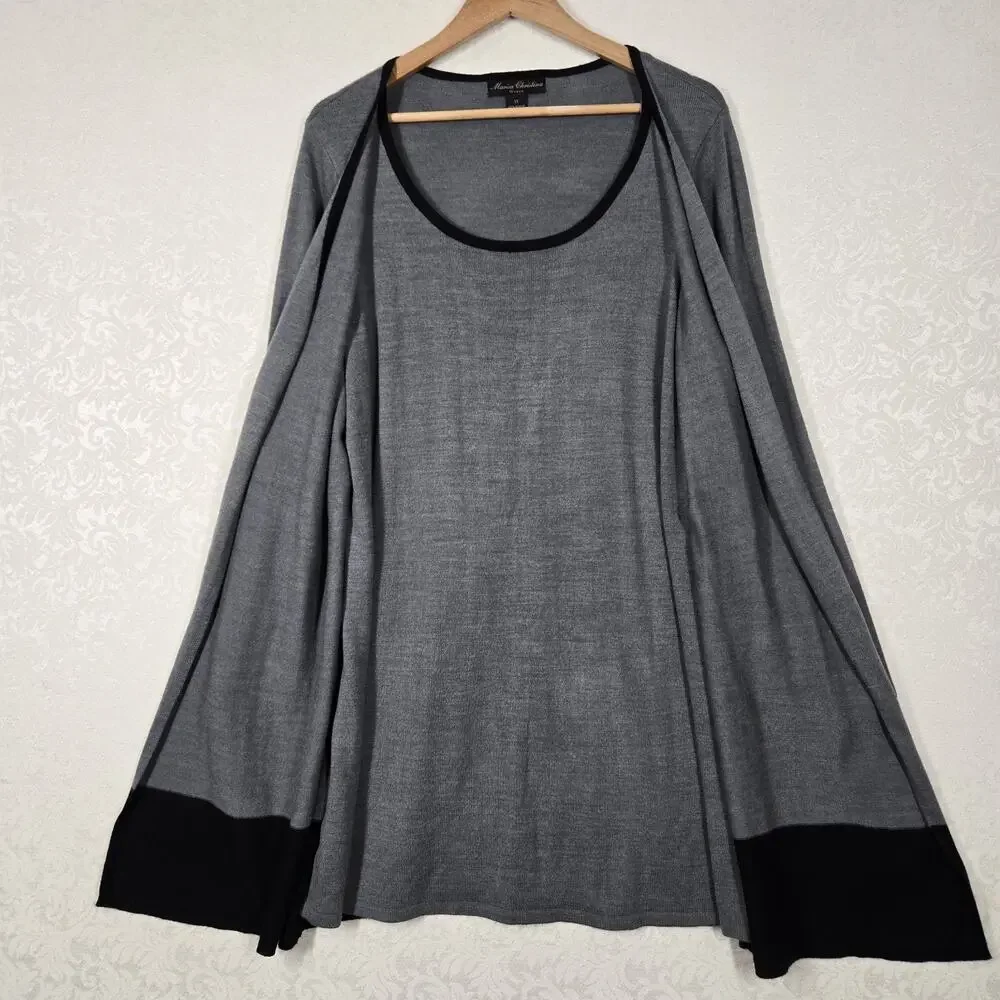 Marisa Christina Longline Cardigan Sweater sz 1X Gray Black Attached Tank Career